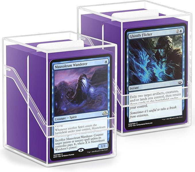 2 Pack Card Deck Boxes, Deck Case and 200Pcs Card Sleeves with Dividers, Standard Clear Commander Cards Storage Box Perfect Fit for MTG, Sport, Trading Cards (Purple)