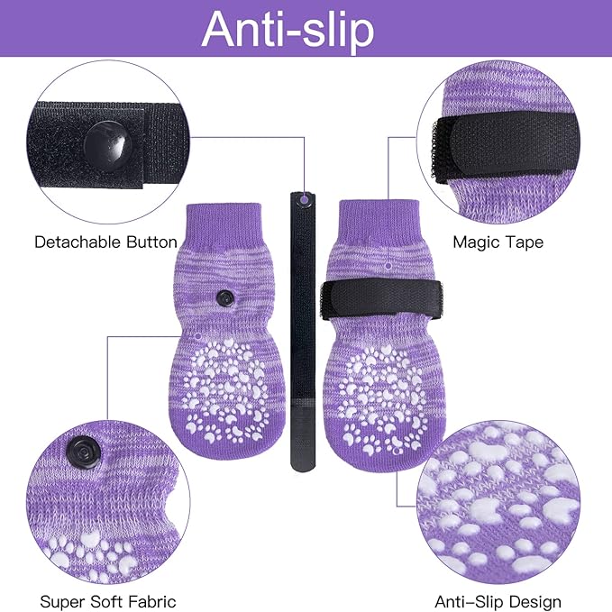 EXPAWLORER Double Side Anti-Slip Dog Socks with Adjustable Straps-Strong Grips Traction Control for Indoor on Hardwood Floor Wear,Best Paw Protector for Puppy Small Medium Large Dogs,X-large (6 Count)