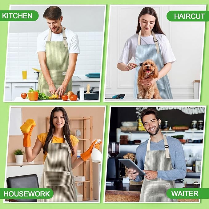 Janmercy 24 Pcs Aprons for Women Men with 2 Pockets Linen Cooking Kitchen Apron Adjustable Bib Chef Apron Bulk Aprons Unisex