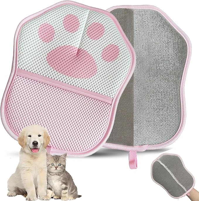Pet Hair Removal Glove for Dogs Cats Electrostatic Hair Remover Gloves,Reusable Pet Hair Removal Glove Grooming Tool for Clothing, Sofa, Carpet, Car Seat,Bed(Pink,1Pcs)