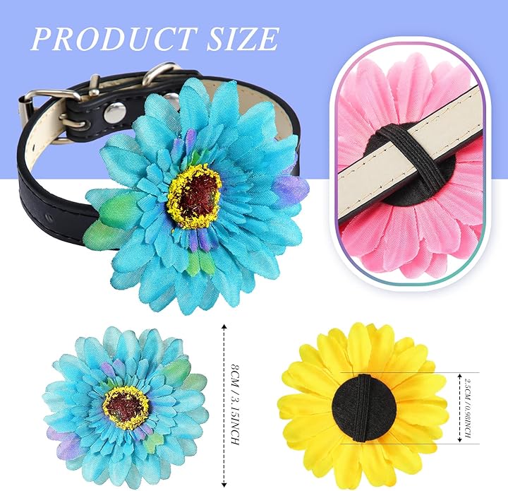30 Pack Dog Collar Flower Bows Charms Multicolored Daisy Flower Attachment Sliding Bows Pet Summer Collar Accessories for Small Medium Large Puppy Cat Dogs Pets Grooming Birthday Costumes Accessories