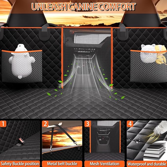 Back Seat Extender for Dogs - Large Space, Waterproof Hard-Bottom Dog Car Seat Cover for Back Seat, Holds 420lbs, Upgraded Material Waterproof Pet Car Bed Dog Hammock for Car, SUV,Truck