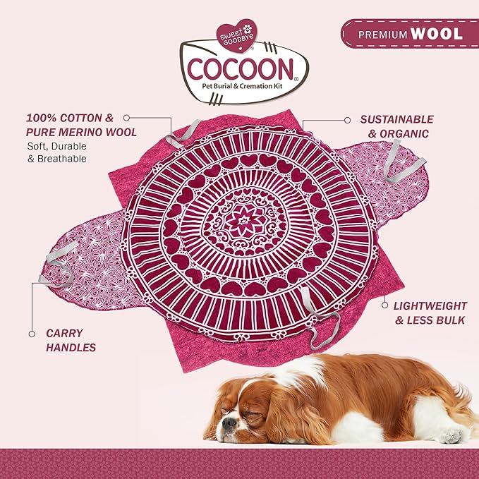 Cocoon® - Eco-Friendly Pet Burial & Cremation Ceremony Kit (Premium Wool) - Casket for Dogs and Cats – Size for Every Breed (Choose Size & Color) (Large, Pink)
