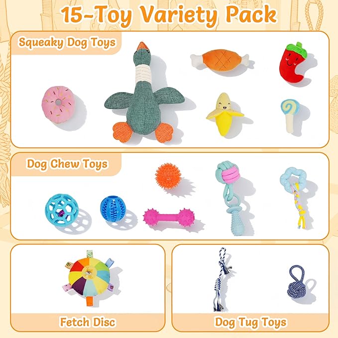 Puppy Play Gym with 15 Puppy Toys, Indoor Jungle Gym with Puppy chewingToys for Teething & Mental Stimulation, 23.2" Small Dog Play PVC Frame with Straps and Storage Bag