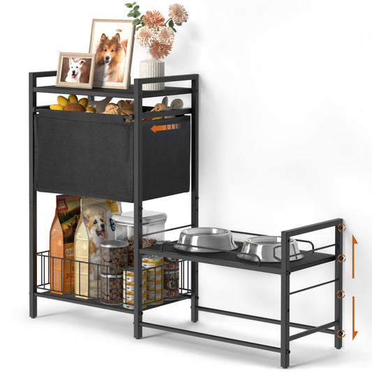 Elevated Dog Bowls, Raised Dog Bowl Stand with Dog Toy Bin - Image 1