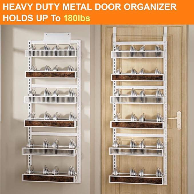 6 Tier Over the Door Pantry Organizer 2 IN 1 Hanging or Wall Mounted Spice Rack with Adjustable Basket,Heavy Duty Seasonning Storage Shelf for Kitchen Pantry and Bathroom
