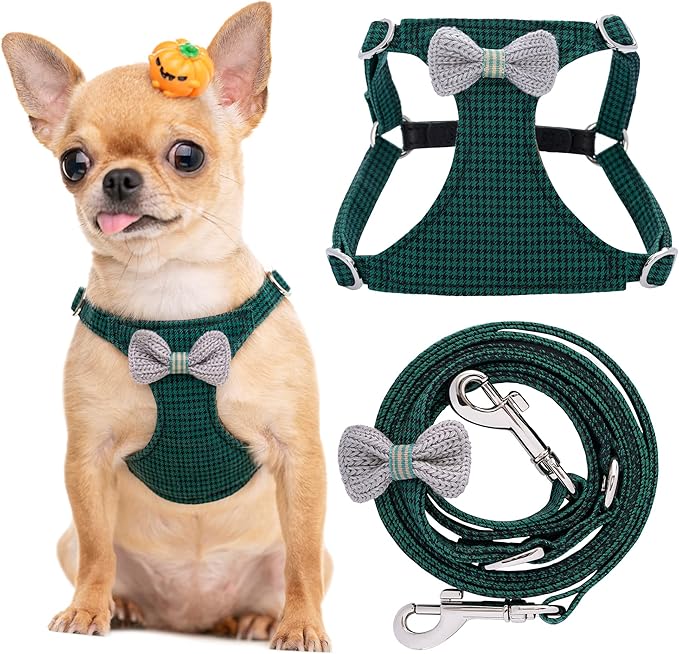 Puppytie No Pull xs Dog Harness with Multifunction Dog Leash,Soft Adjustable No Choke Escape Proof Pet Harness Vest,Knitted Green,XXS