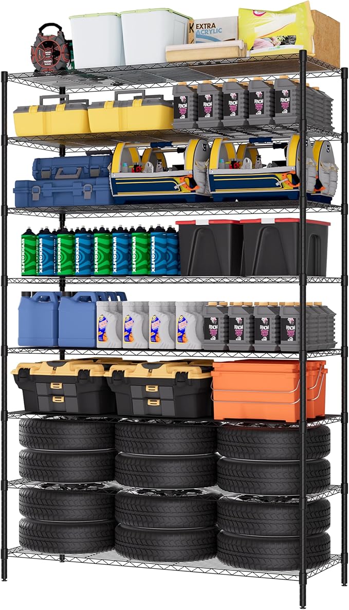 Finnhomy 4000LBS 8-Tier Wire Shelving Unit Adjustable Steel Wire Rack, 18x48x80.2 Inches 8 Shelves Metal Rack, Pantry Shelves for Storage, Metal Garage Shelving with 1" Poles, NSF Certified, Black