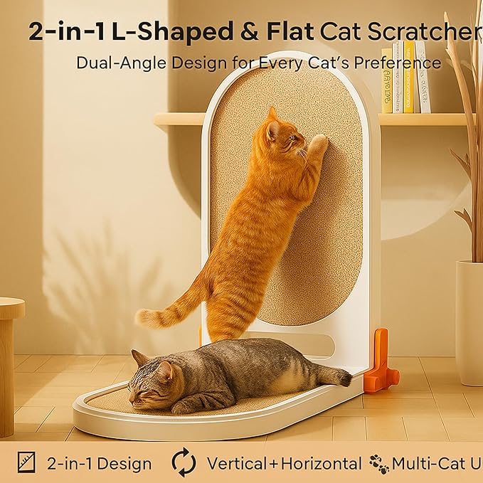 Extra Large 45" L Shaped Cat Scratcher with Ball Toy, Cat Scratch Pad for Indoor Cats, Durable Cardboard Cat Scratching Board & Couch Furniture Protector, Modern Cat Scratching Post for Cats