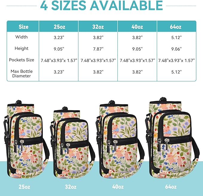 AUPET Water Bottle Sling Bag Sleeve Holder Carrier 25/32/40/64 oz,Insulated Crossbody Water Bottle Case Cover with Strap and Pockets for Men/Women Walking Hiking