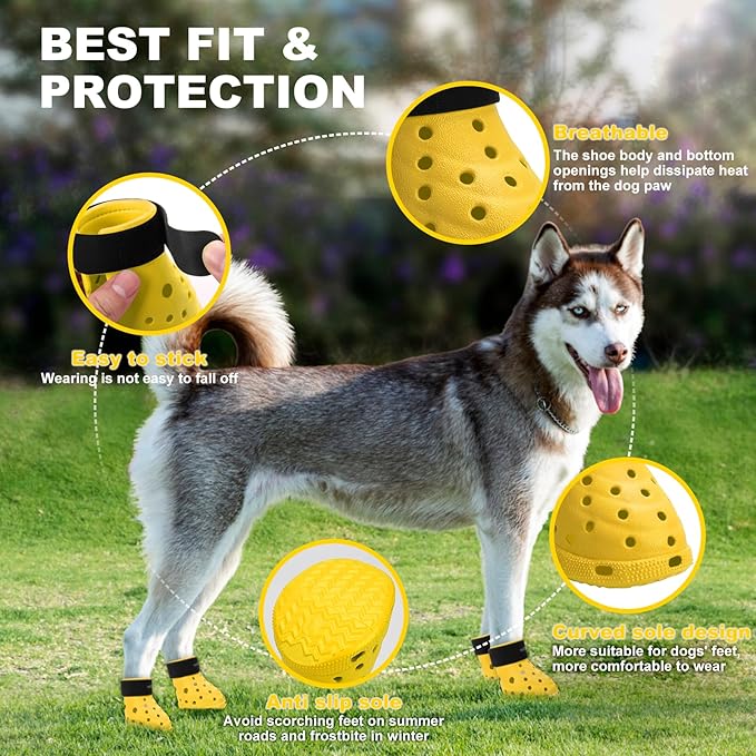 Dog Shoes Breathable Dog Shoe for Hot Pavement, Dog Booties and Paw Protectors, Non-Slip Waterproof Dog Sandals Boots (Yellow+Black, L: (3.1’’x2.5'')(L*W))