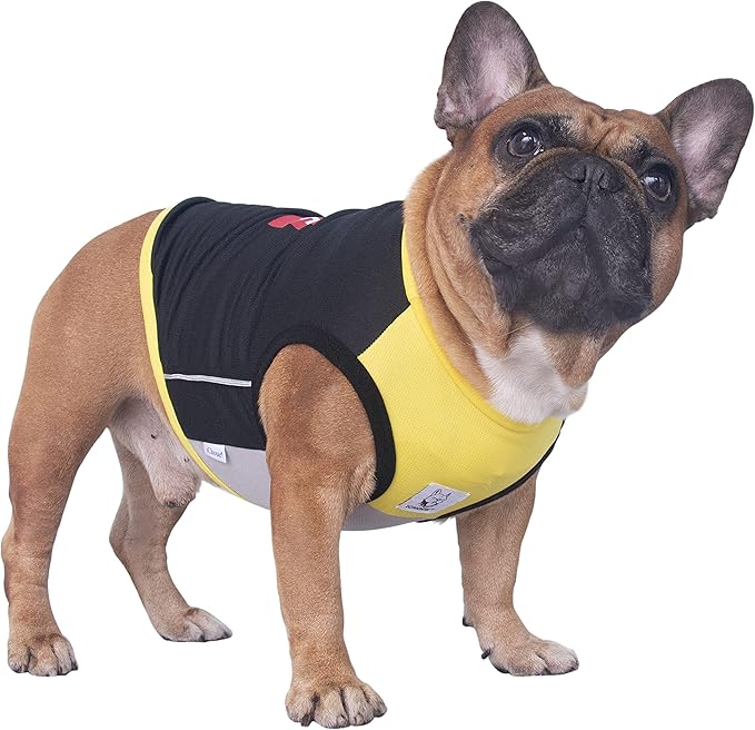 iChoue French Bulldog Summer Cooling Shirt for Dogs UV Sun Protection Vest Sleeveless Stretchy Tank Top English Pug Yellow Black - XLarge