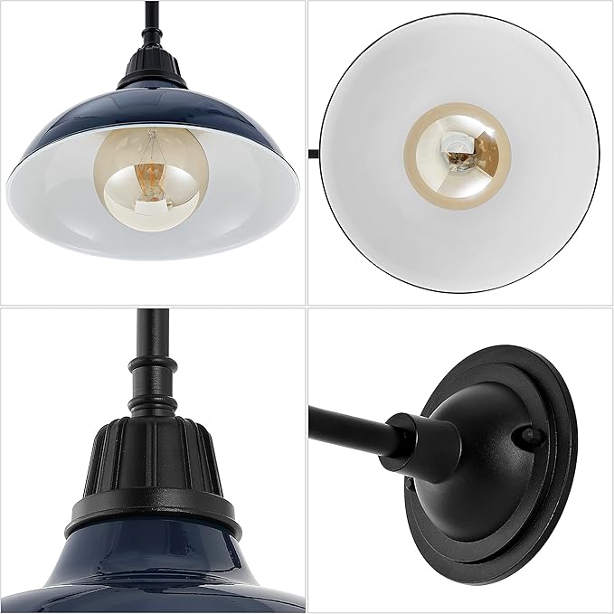 JONATHAN Y JYL7613C Aurora 12.25" 1-Light Farmhouse Industrial Indoor/Outdoor Iron LED Gooseneck Arm Outdoor Sconce Metal Bowl Shade Vintage Cottage Rustic Porch Patio Yard Barn, Navy