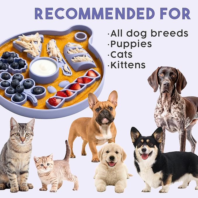 Awoo Smorgasboard - Silicone Dog and Puppy Lick Mat and Slow Feeder with Suction Cups - Non-Slip, Dishwasher Safe Pet Dish - Extends Mealtime for Fast Eaters - for Wet & Dry Food (Toast)