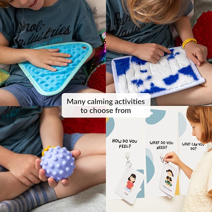 Calm Down Corner | Perfect for Classrooms | Sensory Calming Corner with Items for Kids | Education Calming Corner Kit with Posters, Solutions Wall, Sensory Toys, Fidget Tools | Special Education