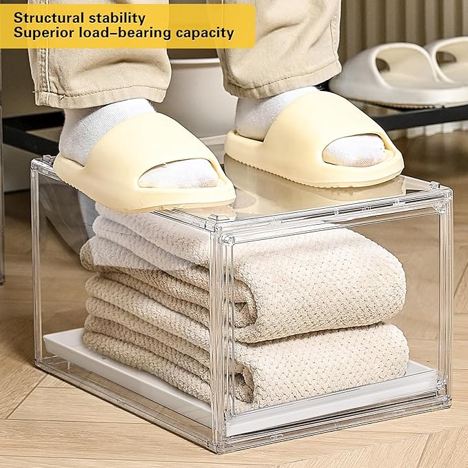 Hat Organizer Cap Box, Stackable Clear Baseball Caps Holder Containers with Magnetic Door for Hats Snapback Cap Storage, Pull Out Drawer Hat Rack Display Case (3pack)