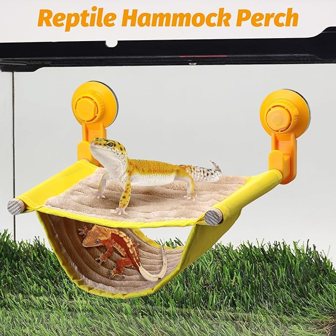 BNOSDM Bearded Dragon Windows Perch Reptile Hammock with Strong Suction Cups Soft Warm Lizards Bed Double Layered Cage Accessories for Chameleon Geckos Snakes (Yellow)