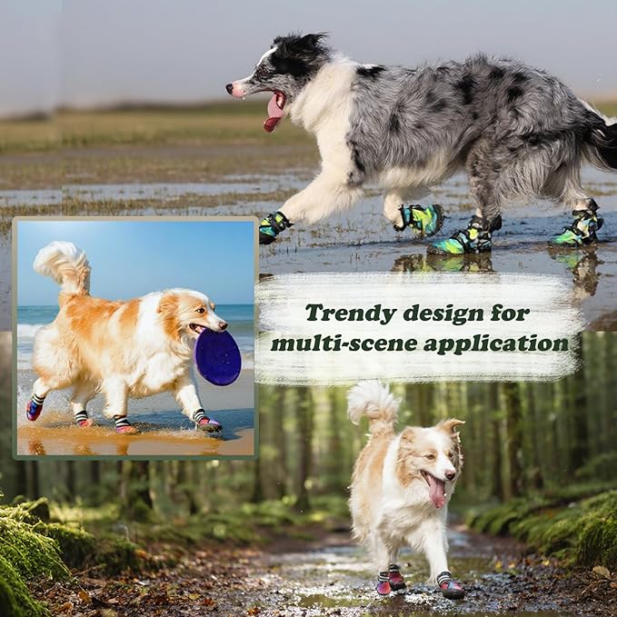 Dog Shoes for Small Medium Large Dogs,Neoprene Dog Booties & Paw Protectors for Hiking Hot Pavement Hardwood Floors,Quick-Drying Fabric Dog Boots W/Perforated soles for Flowing Water (Green-4)