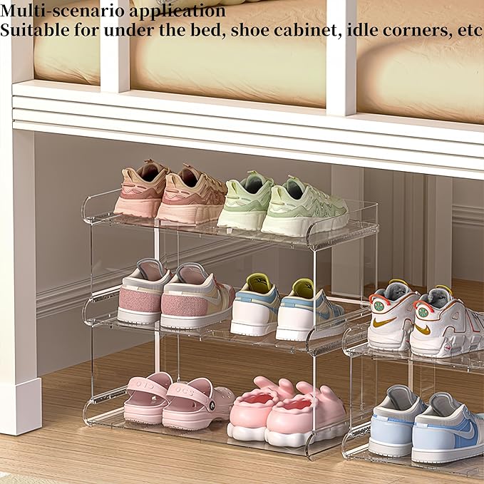 2 Tiers Acrylic Kids Shoe Rack,Shoe Organizer Storage for Shoe and Boot,Clear Shoes Shelf for Closet,Shoe Organizer for Entryway,for Hallway,Small Spaces,Garage,Closet