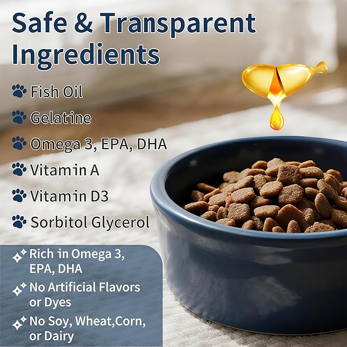 Omega 3 Fish Oil for Dogs, 80 Capsules, Rich in EPA and DHA, Improves Dry Skin, Dandruff, Itching, Reduce Shedding, Supports Cardiovascular and Joint Health, Suitable for Cats and Dogs (3 Bottles)