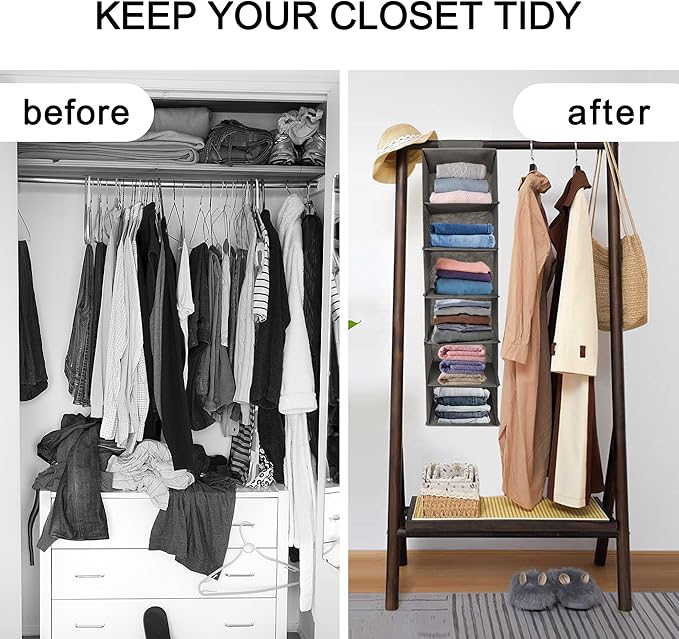 Hanging Shelves Hanging Closet Organizers and Storage 43-inch Non-Woven Fabric Hanging Closet Shelves for Wardrobe and Shoe Cabinet for Storing Clothes and Shoes.(2pcs 6-Tier Light Grey)
