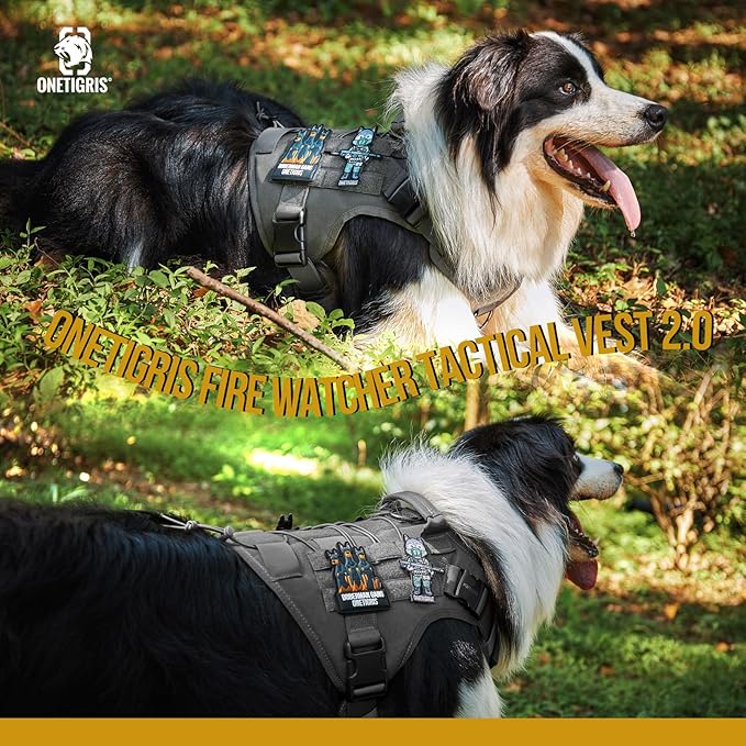 OneTigris Tactical Dog Harness Vest with Handle, Military Dog Harness for Large Medium Dogs,FIRE Watcher 2.0 No-Pull Service Dog Vest,Adjustable Dog Vest Harness for Walking Hiking Training(XL,Grey)