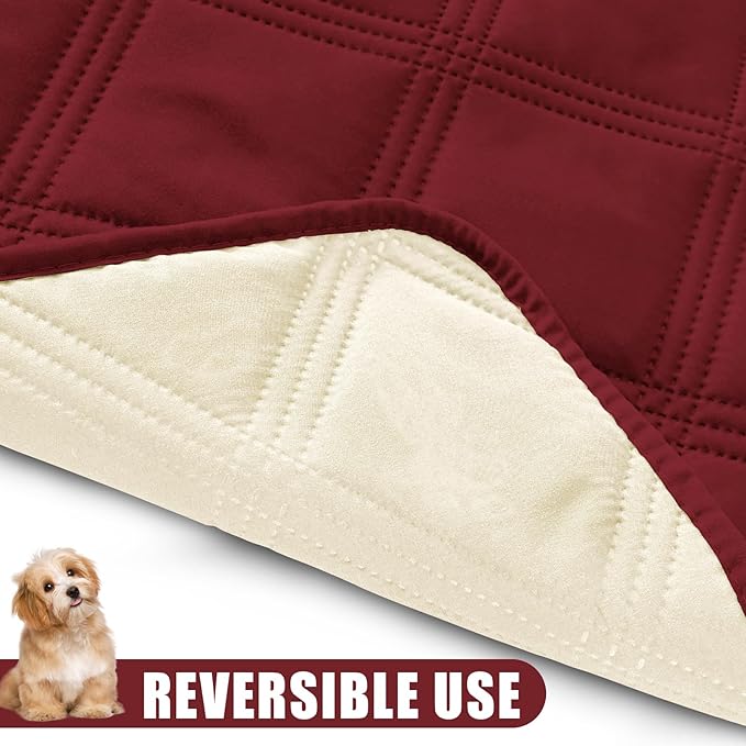 Smiry Waterproof Dog Bed Cover Blanket 30x53, Soft Reversible Pet Blanket, Washable Leakproof Cats Dogs Couch Cover for Sofa, Couch, Furniture, Lattice, Wine Red/Beige