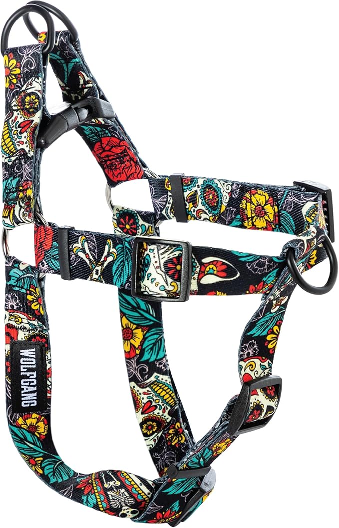 Wolfgang Heavy Duty Adjustable Dog Harness, Pull-Tested to Over 800 lbs for Walking & Training, LosMuertos Print, Extra Large