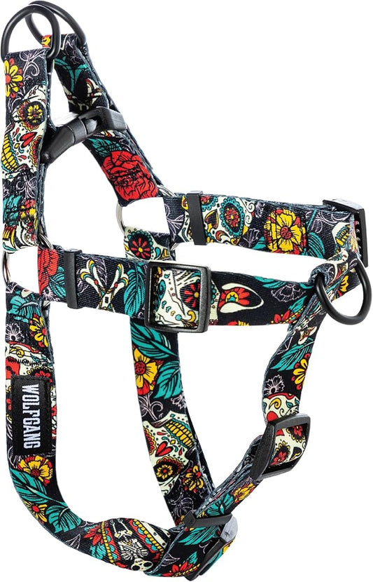 Wolfgang Heavy Duty Adjustable Dog Harness, Pull-Tested to Over 800 lbs for Walking & Training, LosMuertos Print, Extra Large