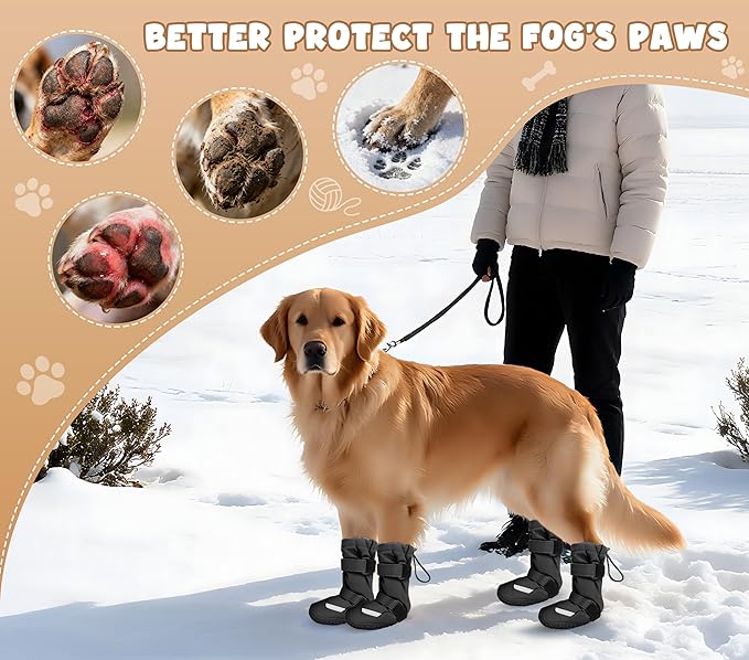 Dog Shoes, Waterproof Dog Boots & Paw Protectors, Breathable Dog Booties with Anti Slip Sole for Winter Snowy Day, Rainy Weather Indoor and Outdoor (Size 6, Black)
