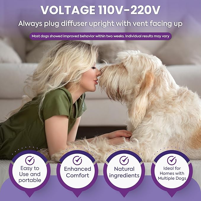 TopSum Pheromone Diffuser for Dogs: Premium Dog Calming Diffuser - Calming Pheromones for Dogs - Dog Appeasing Pheromone - Pet Calming Diffuser, 4 in 1 (Purple)