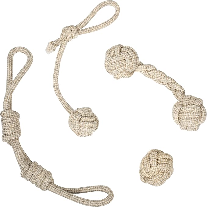 Franklin Pet Supply Natural Non-Toxic Rope Dog Toys Hemp Play Fetch Tug of War Dog Teething Puppy Chew 4 Pack