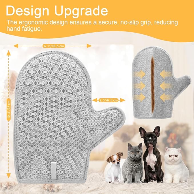 Pet Hair Removal Glove, 2025 Newly Upgraded Electrostatic, Reusable & Washable, Ergonomic Design for Pet Hair on Furniture, Clothes, Car Seats, Carpet (2PCS)