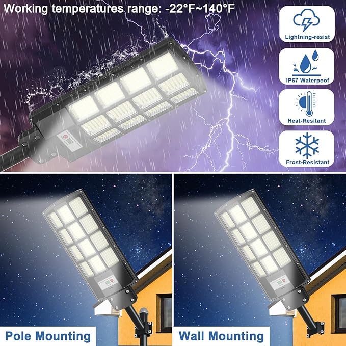 Solar Street Light, Solar Floodlights Outdoor Waterproof Motion Sensor 6500K Dusk to Dawn Light