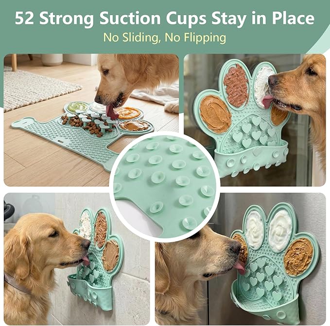 Licking Mat for Dogs & Cats, Slow Feeder Lick Pat, Anxiety Relief Dog Feeding Mat for Butter Yogurt Peanut, Green