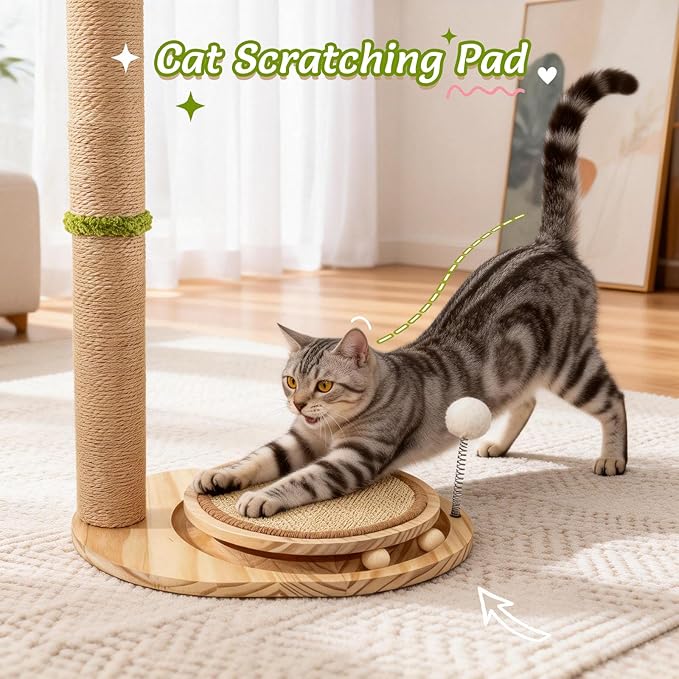 Cute Babys Breath Flower Cat Scratching Post, 39" Tall Cat Scratcher, Interactive Cat Toys with Ball Track & Spring Ball, Cat Scratch Post with Pad for Indoor Cats Adults and Kittens
