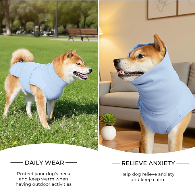 Dog Anxiety Calming Vest Adjustable Turtleneck Thunder Shirt Jacket for Fireworks, Separation, Vet Visits, Pet Hoodie for Large Medium Dogs