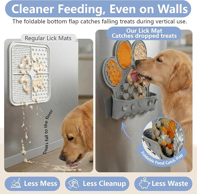 Licking Mat for Dogs & Cats, Slow Feeder Lick Pat, Anxiety Relief Dog Feeding Mat for Butter Yogurt Peanut, Grey