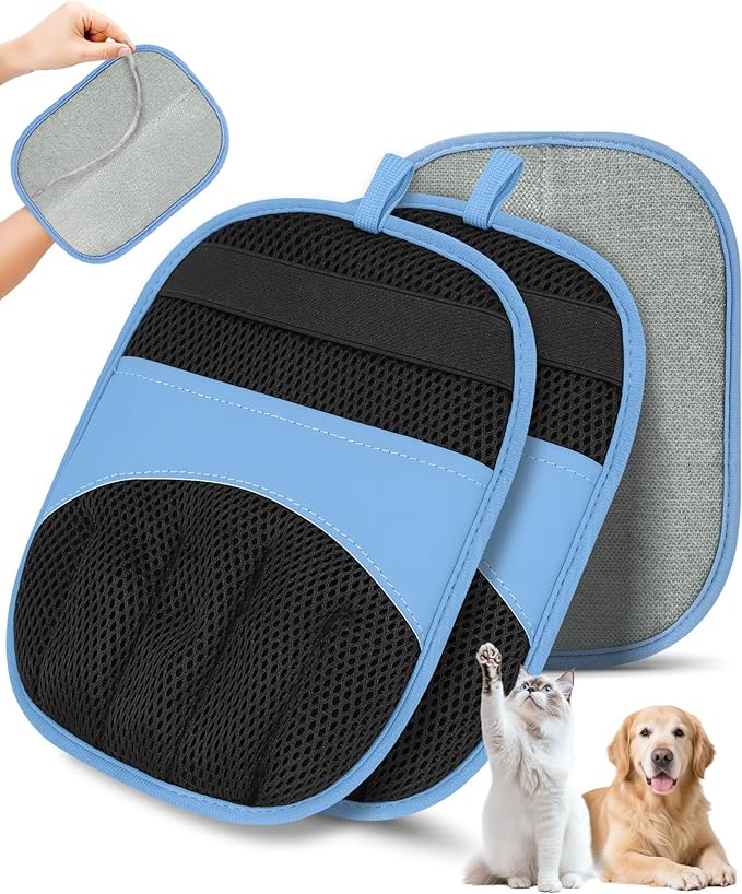 Pet Hair Removal Glove - Electrostatic Magic Brush Gloves Pet Hair for Dogs and Cats, The Magic Brush Pure Path Yomi Pet Grooming Needs, Fur Remover for Furniture, Clothes, Car Seats (Blue)
