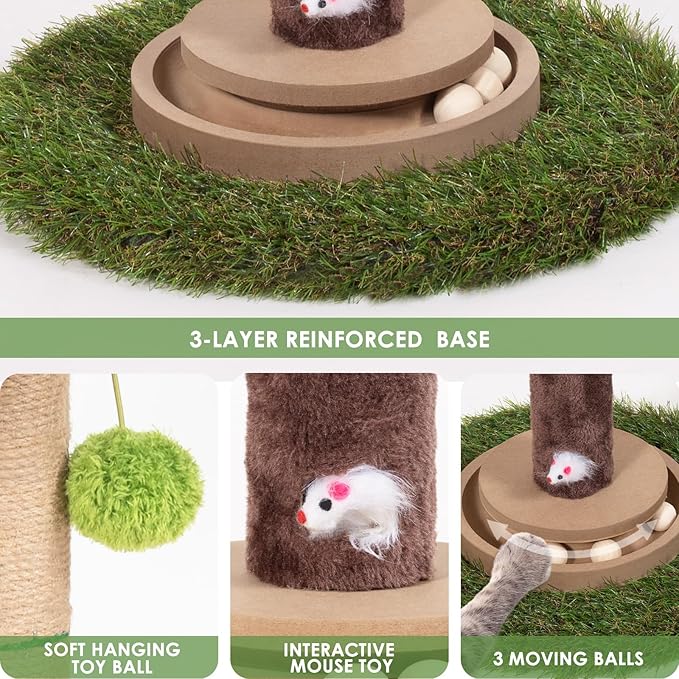 Cat Scratching Post, 35 Inch Tall Cat Scratcher Cat Tree Tower with Hanging Ball for Indoor Cats Adults,Sisal Rope Kitten Scratch with Interactive Mouse Cat Toy (41in, Areca Palm)