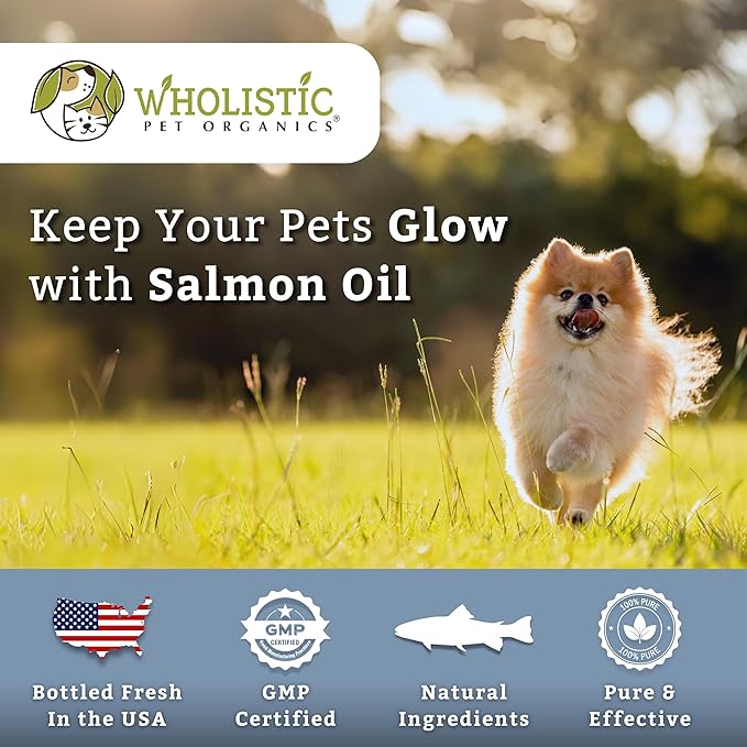 Wholistic Pet Organics Wild Alaskan Salmon Oil for Dogs and Cats - Omega 3 Fish Oil for Dogs & Cats - Cat & Dog Skin and Coat Supplement, Heart and Joint Health - DHA, EPA Omega 3 6 9-100 Soft Gels