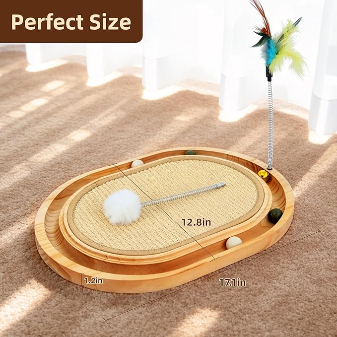 Cat Scratcher, Cat ScratchSisal Pad with Ball Track Spring Ball, Kitten Interactive Toy for Indoor Cats, Satisfies Kitten’s Scratching, Chasing and Hunting