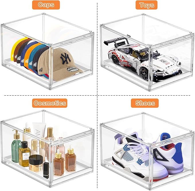 Hat Storage Box for Baseball Cap, Large Clear Hats Organizer Container with Sliding Tray Drawer, Stackable Caps Display Case with Magnetic Door for Closet Holds 8-10 Hats 1Pack