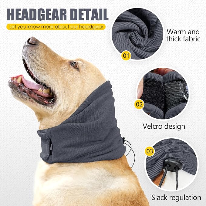 Dog Thunder Ear Muffs, Calming Hoodie, No Shake Ear Wraps for Hematoma Healing, Noise Protection Ear Wrap Head Cover to Relieve Anxiety, Dog Ear Cover for Grooming (Grey, S)
