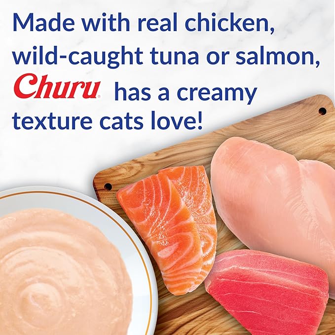INABA Churu Cat Treats, Lickable, Squeezable Creamy Purée Cat Treat with Green Tea Extract & Taurine, 0.5 Ounces Each Tube, 20 Tubes, Tuna Variety Box
