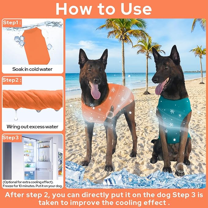 2 Pack Dog Shirts, Ice Pet Vest Dog Clothes for Instant Cooling, Lightweight Breathable Sleeveless T-Shirts for Large Dogs, Peacock Blue+OrangeRed (M)