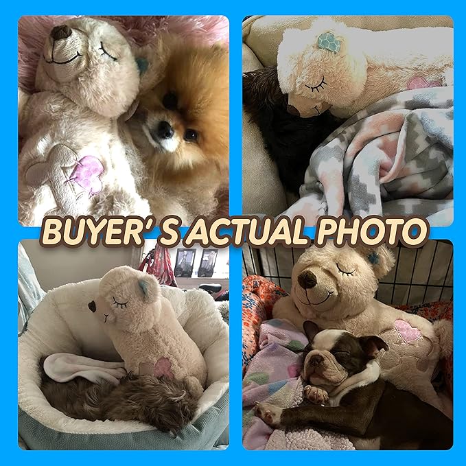 PetPrime Dog Plush Toy Heart Beat Puppy Plush Bear Toy with Warmer Bag Pet Soft Anxiety Puppy Relief Toy for Dogs Heart Beat Stuffed Animal Sleeping Buddy Anxiety Dog Toy