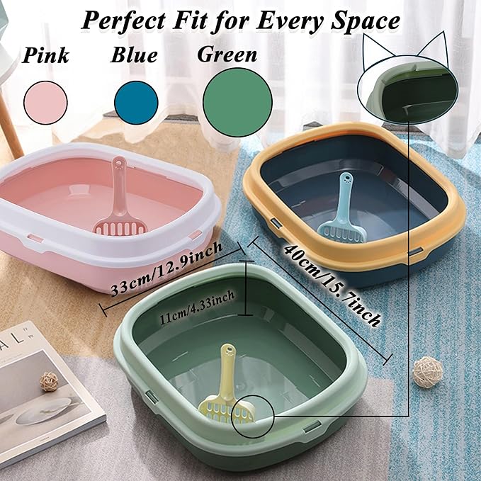 Suhaco Kitten Starter Kit for Indoor Kittens 7 Pcs Litter Box with Cat Litter & Litter Scoop Teaser Wand Licking Mat Bath Brush 7 in 1 Cat Litter Box (Green)