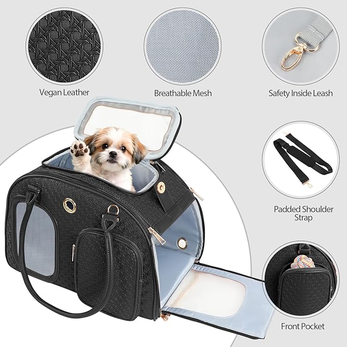 Dog Purse Carrier for Small Dogs, TSA Airline Approved Pet Tote Bag, Fashion Soft-Sided Puppy Carrier Purse with Pockets for Travel, Shopping, Daily Use (Black, 16.1inch x 8.7inch x 12inch(LxWxH))