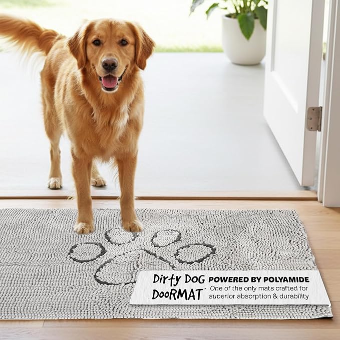 Dog Gone Smart Dirty Dog Doormat - Fast Drying Rug with Super Gripper Backing for Clean Floors - Super Absorbent and Machine Washable Mat for Muddy Paws - Silver Grey